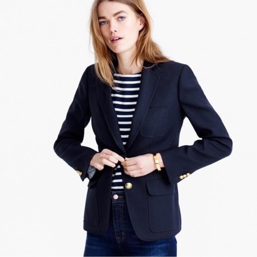 NWT J. CREW Rhodes Dark Blue Blazer with Gold Buttons Size 12 Preppy Academia
